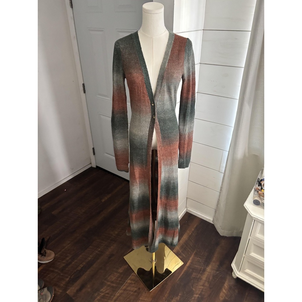 Free People Sweater Womens Medium Multicolor Ombre Stripe Duster Knit Cardigan